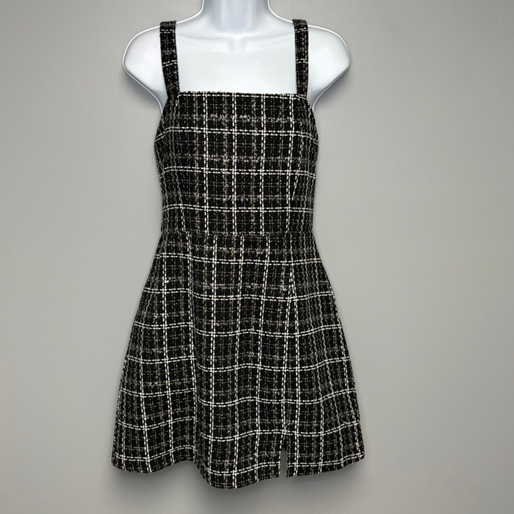 NWT Francesca's Tweed Retro 90s Y2K Old Money Square Neck Plaid Dress Sz M